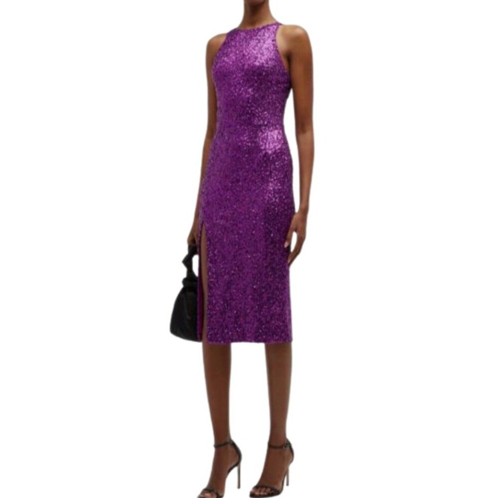 NWT HELSI Mina Purple Sequin Halter Bodycon Dress Sz XS $600 Glam Evening Party